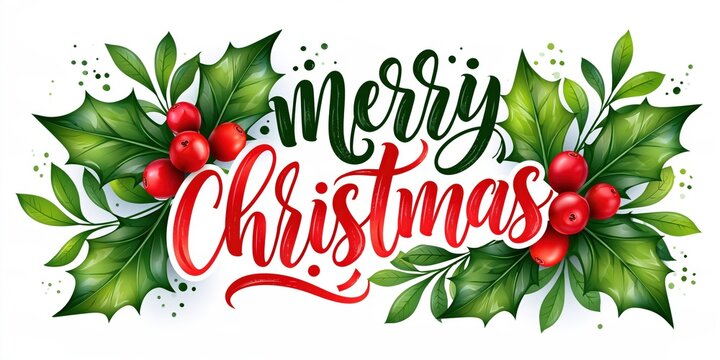 Holiday greeting with festive holly and berries.