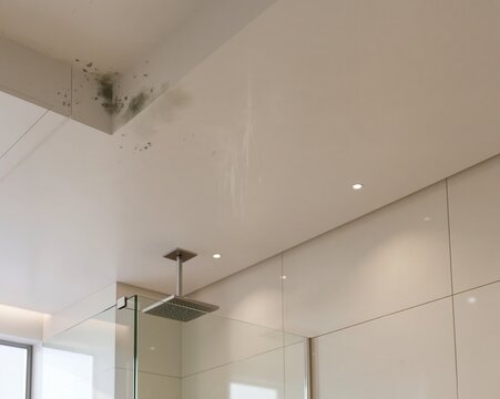 mold on the ceiling in a bright bathroom