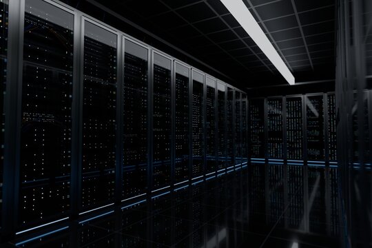 Illuminated server racks in a modern data center