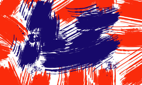 Abstract grunge design with bold blue and red paint brush strokes and textured artistic layers for modern creative background