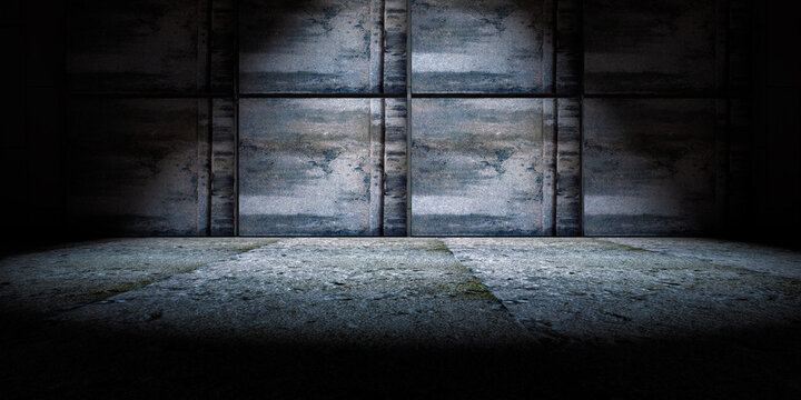  Fondo de estudio con piso de cemento gris oscuro y pared. Suelo de hormig&oacute;n gris oscuro vac&iacute;o con fondo de pared texturizado para presentaci&oacute;n del producto.
