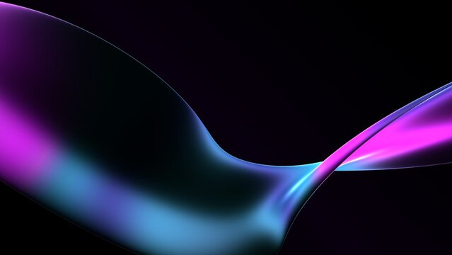 High-resolution 8K abstract procedural image  with JavaScript. This sleek, modern digital background features a smooth, glowing 3D ribbon and fluid wave shapes flowing elegantly across a dark BG