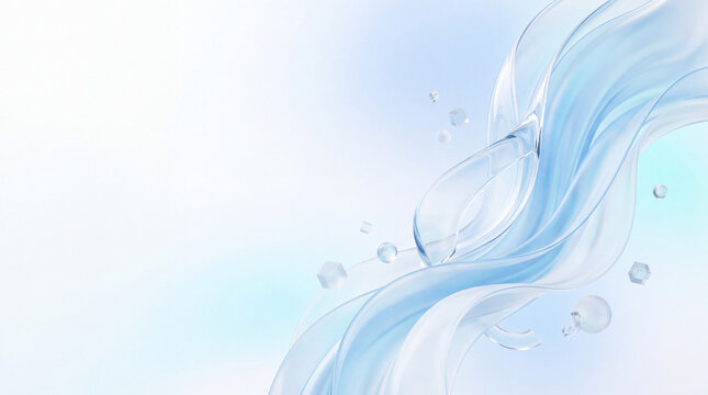 Elegant Abstract Blue Glass Waves Background with Flowing Translucent 3D Ribbons and Glowing Light Effects